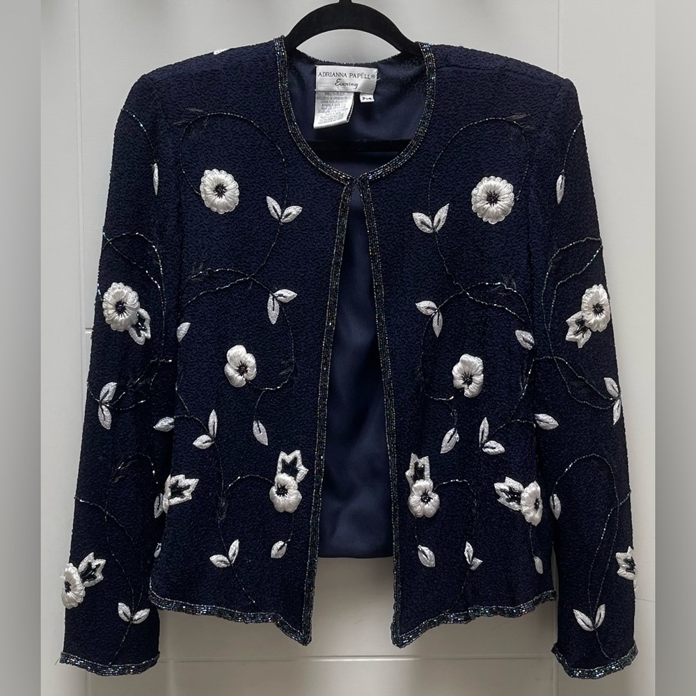 Vintage 80’s Adrianna Papéll Evening 100% Silk Beaded Jacket with Hook Closure